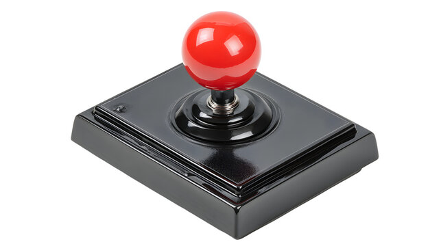 Black classic retro arcade joystick controller with red ball