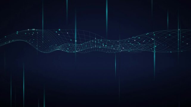 Wireframe mesh wave glowing data nodes seamless loop motion background