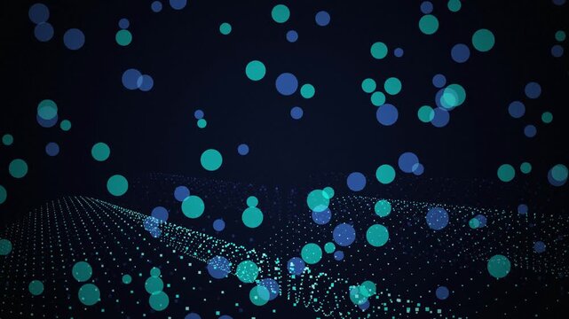 Cyan particle terrain waving seamless loop motion background