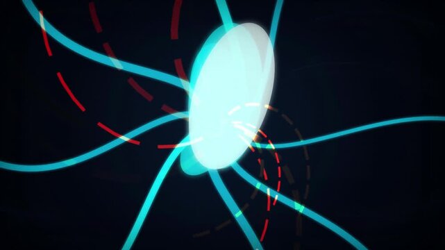 Atomic structure glowing orbital paths seamless loop background