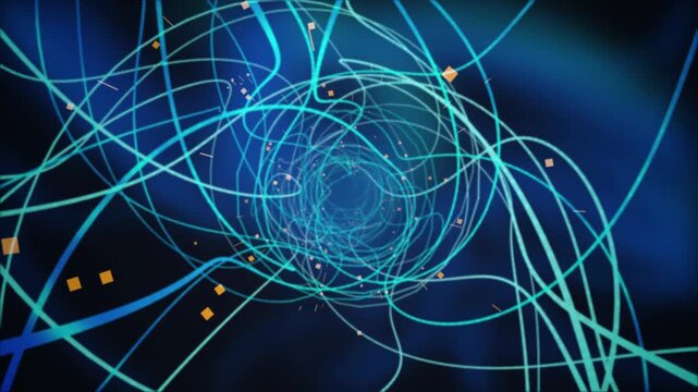 Teal tunnel glowing lines golden particles seamless loop