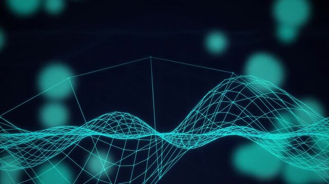 Cyan wireframe grid wave seamless loop motion background