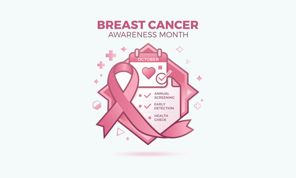 October Calendar with Pink Ribbon Breast Cancer Awareness Vector
