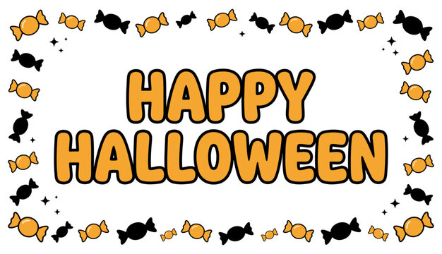 Happy halloween banner featuring candy corn and sweet treat border frame for holiday party invitations posters and seasonal greeting projects.