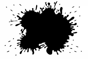 Fototapeta premium Black Ink Splatter Silhouette Vector, Abstract Paint Blot with Splashes and Drops Isolated on White Background 