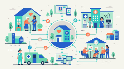 Fototapeta premium Healthcare network, telemedicine, senior care, hospitals, medical services