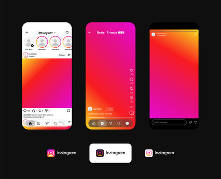 Instagram mobile App 2026 mockup template on smartphone. Social media interface and UI screen design