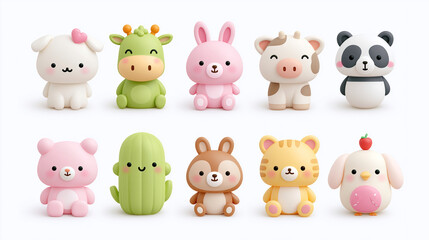 Obraz premium Cute assorted cartoon animals in pastel colors, perfect for kids and playful themes.