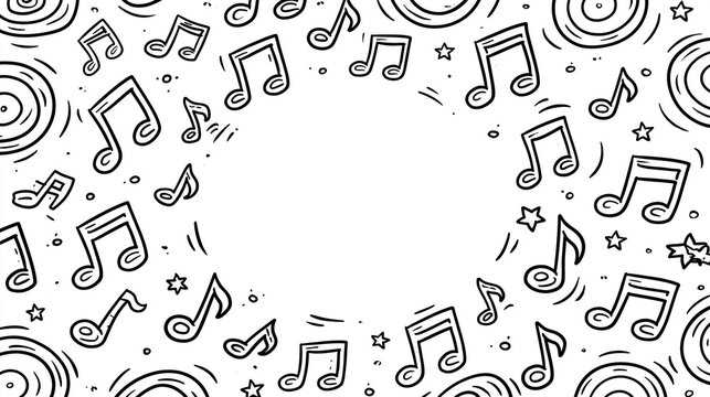 Musical notes and stars frame a blank space for creative ideas.