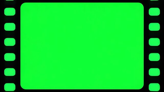 Green screen film strip border animation with retro aesthetic cinema motion graphics elements for professional video editing overlay compositing projects today