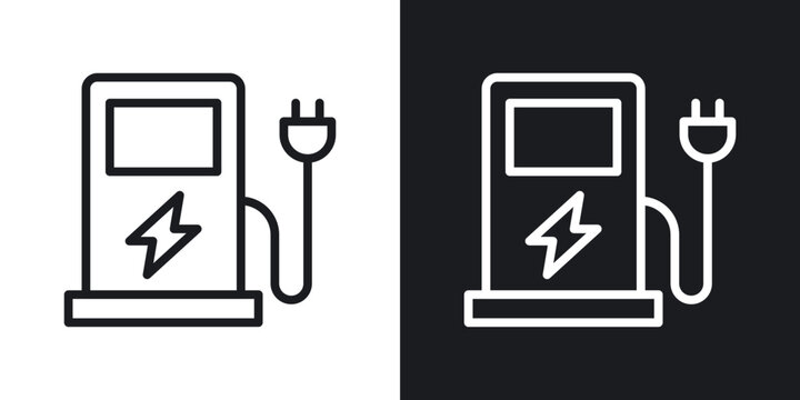 Charging station icon flat outline in black