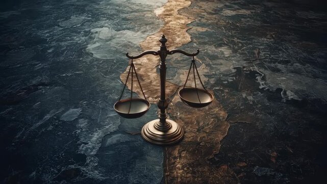 Justice Scale Over Cracked Earth, World Map, Global Balance, Fairness, Equality and Environmental