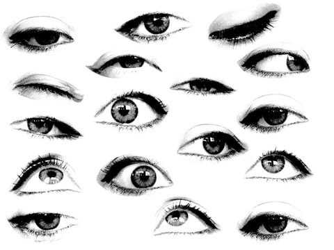 Black and White Grungy Female Eye with Makeup Cutout Collection, Y2K Collage Design Elements Set