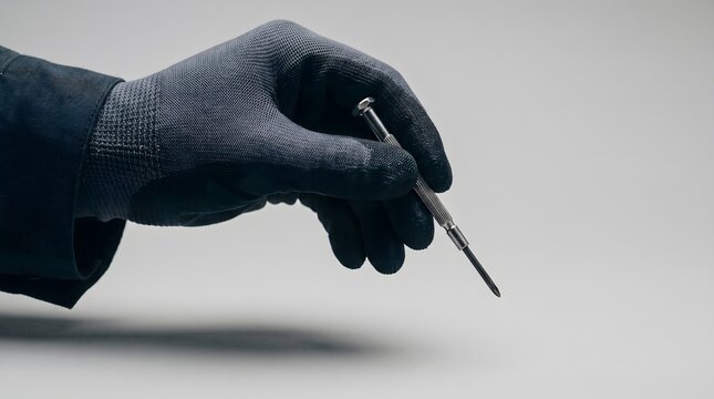 Gloved Hand Holding a Precision Screwdriver for Detailed Mechanical Repair Work