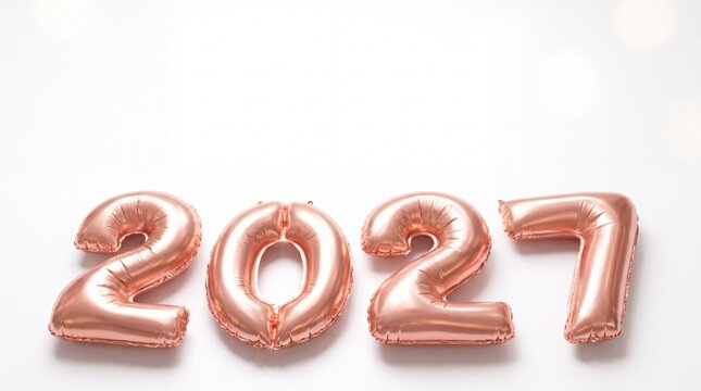 Christmas and New Year 2027 Banner with Glossy Inflatable Rose Gold 2027 Vol 384