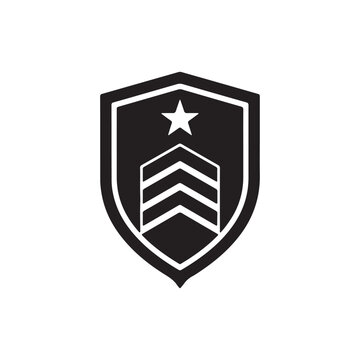 black and white army and military rank icon on white background.