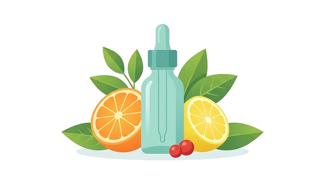 Natural skincare essential oil cosmetic product with fresh citrus fruits for healthy beauty and wellness routine