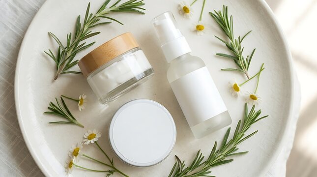 Organic skincare products with essential oil and natural ingredients for wellness and cosmetic beauty routine