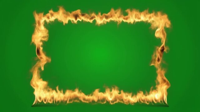 White Flames Flickering Along Outer Border on Green Screen