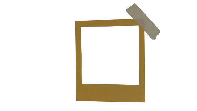 Empty vintage polaroid frame attached with adhesive tape on a plain black background, for creative display, of memories and personal isolated on a transparent background