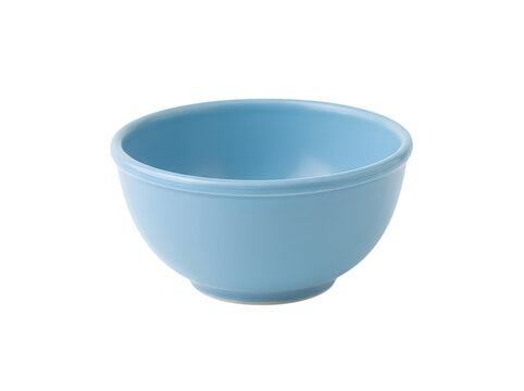 A single empty light blue ceramic bowl for food serving isolated on transparent background