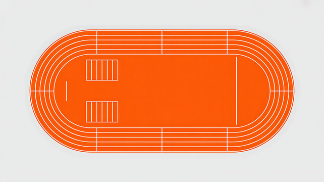An orange running track with white lane markings and stairs, viewed from above on a plain white background.