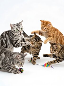 Group of Cute Cats Playing Together. For pet care advertising, cat food campaigns, veterinary services, animal insurance, pet product packaging, adoption and animal welfare campaigns