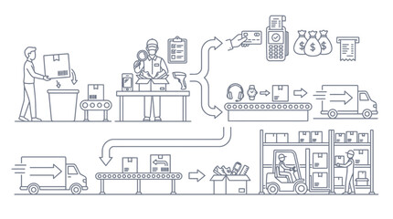 Fototapeta premium Logistics and supply chain management process infographic with warehouse shipping icons