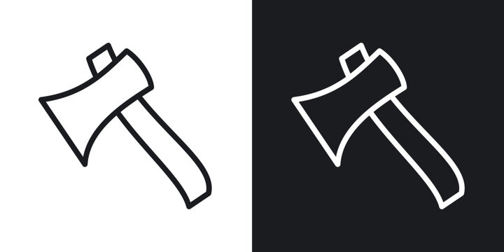 Hatchet icon flat outline in black