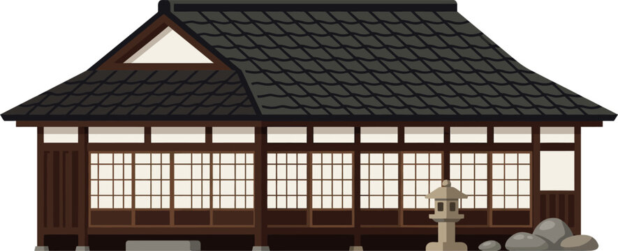 Traditional Japanese House Vector Illustration Isolated on White