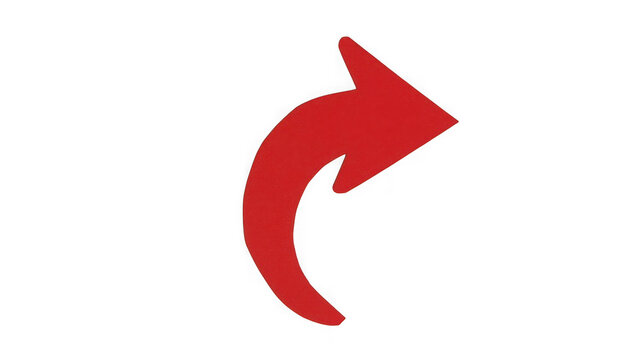 A single curved red arrow pointing to the upper right corner isolated on a black background, representing share action, or direction in, digital media isolated on a transparent background