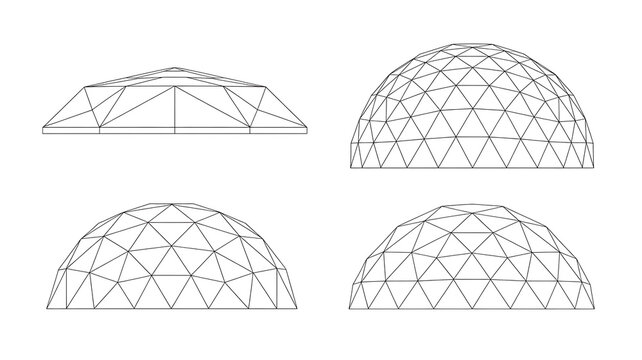 Four different dome-shaped wireframe structures shown from various angles on a plain white background, for reference.