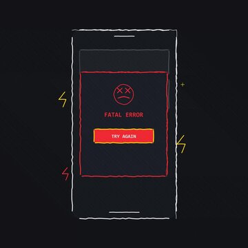 Mobile App Crash Screen with Fatal Error Message and Try Again Button Animation