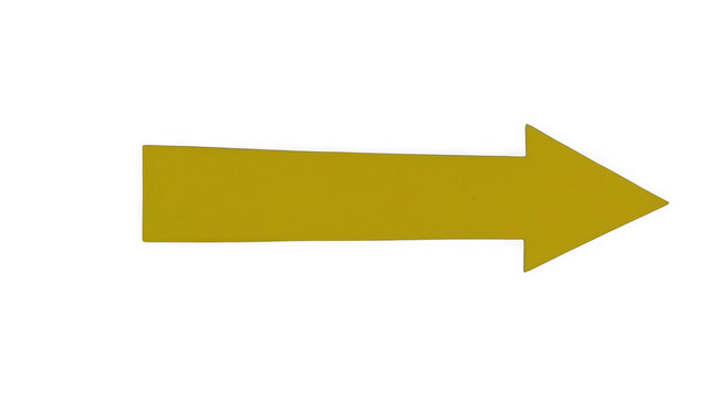 A simple golden yellow arrow pointing to the right side isolated on a solid black background, for navigation and, directional concepts isolated on a transparent background