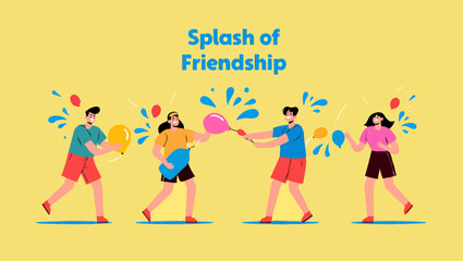 Fototapeta premium A group friends celebrating friendship with a splash water illustration