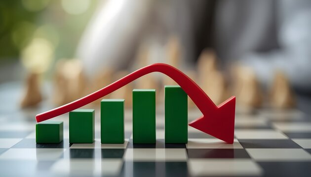 Red downward trending arrow on chart, business loss concepts