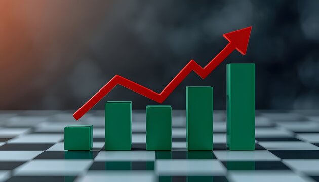 A red upward trending growth chart, business grouth concepts