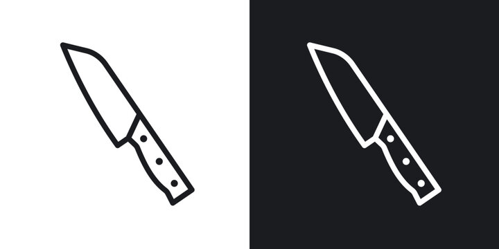 Kitchen knife icon flat outline in black