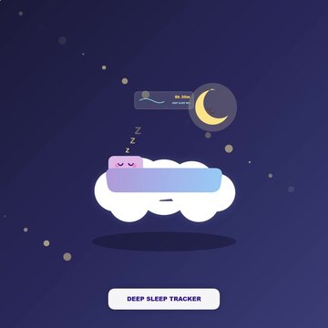 Sleep tracking animation with cloud character and night sky interface