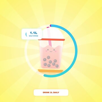 Cute Bubble Tea Drink Hydration Tracker Animation