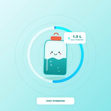 Cute Cartoon Water Bottle Animation Tracking Daily Hydration Goal
