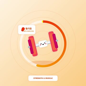 Cute Cartoon Dumbbell Tracking Fitness Progress and Goal Completion