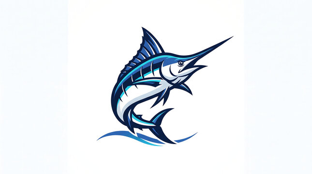Blue Marlin Swordfish Mascot Jumping Logo Illustration on Transparent Background Isolated on White
