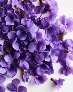 Vibrant Purple Violet Flowers Blooming on White