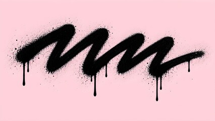 Obraz premium Black spray paint zigzag scribble stroke with realistic dripping texture on pastel pink background for modern street art design element