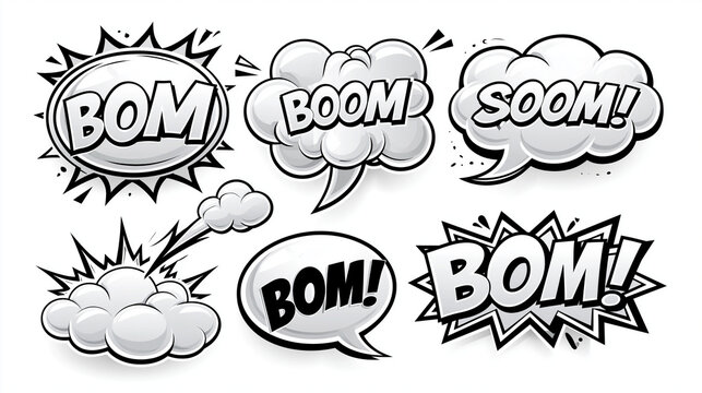 Dynamic comic speech bubbles with explosive words conveying energy and action.