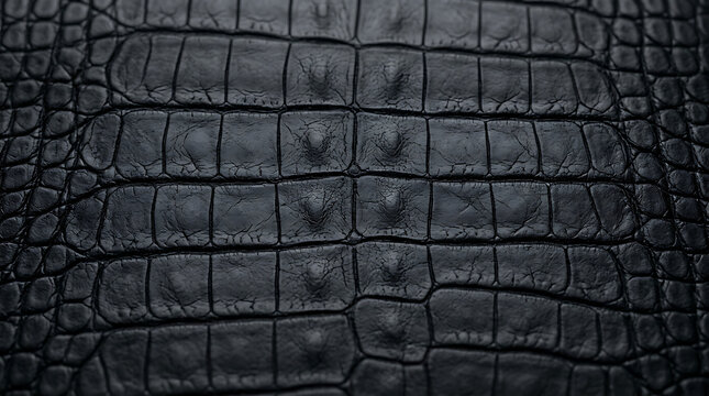 Close up view of black crocodile skin texture with crocodile alligator material background authentic geometric abstract structure