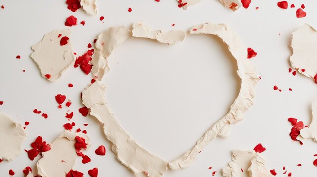 Torn Paper Heart with Red Confetti