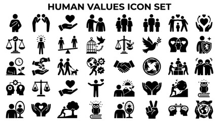 Obraz premium Human Values Icon Set Representing Ethics Morality And Social Responsibility Concepts