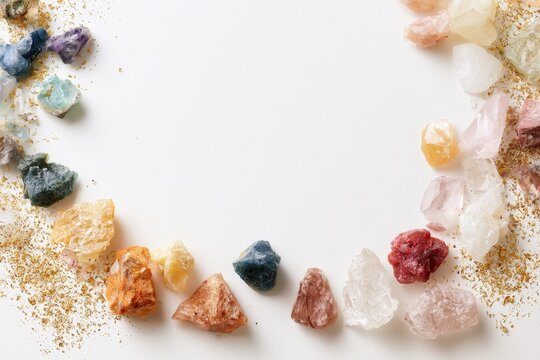 Natural Raw Crystals and Gold Leaf Decorative Border